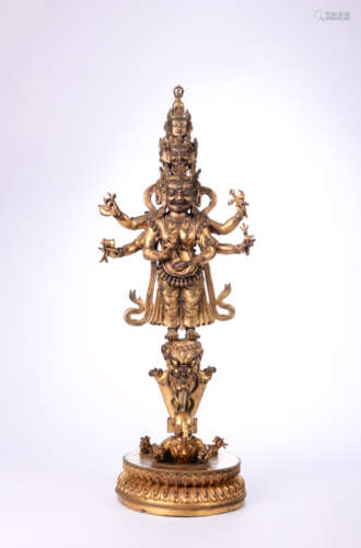 BRONZE STATUE OF SIX-ARMED MAHAKALA