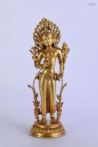 GILT-BRONZE STANDING AVALOKITESVARA WITH PADMAPANI