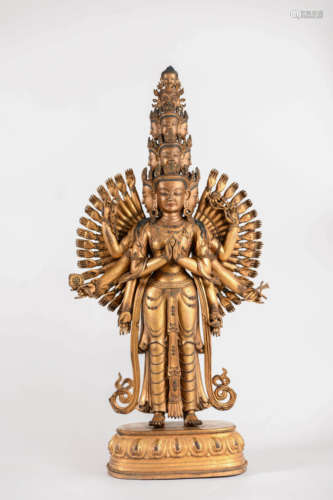 GILT-BRONZE STATUE OF THOUSAND-HANDED AVALOKITESVARA