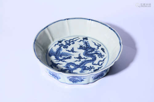 BLUE AND WHITE DRAGON&PHOENIX BARBED-RIM WASHER