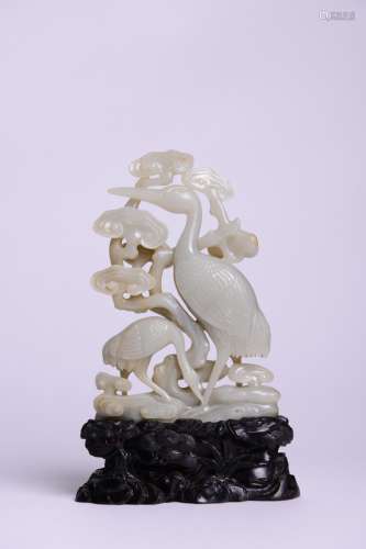 WHITE JADE CRANE &LINGZHI ORNAMENT