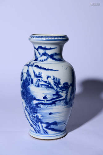 BLUE AND WHITE LANDSCAPE DISH-TOP VASE