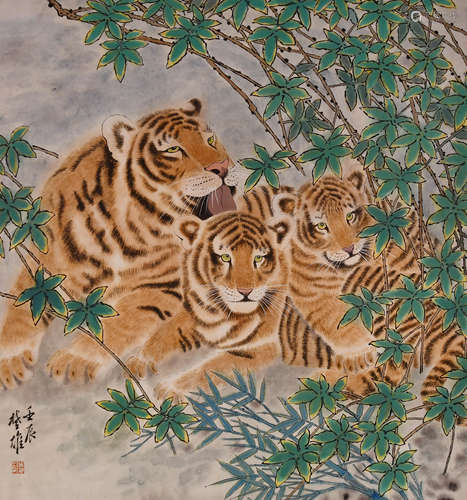 WHOLE FAMILY PAINTING ON PAPER FANG CHUXIONG MARK