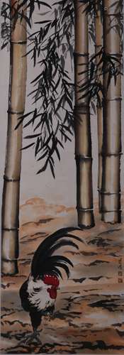 CHINESE BAMBOO AND CHICKEN PAINTING XU BEIHONG MARK