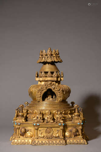 GILT-BRONZE PAGODA