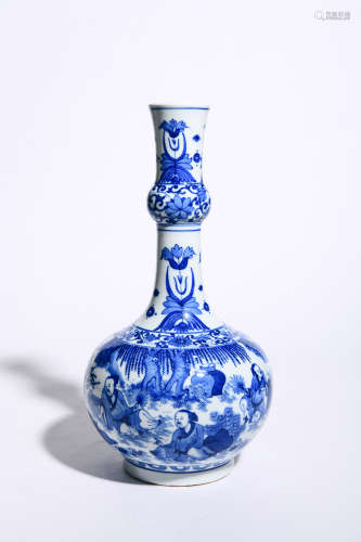 BLUE AND WHITE BAMBOO LONG-NECKED VASE