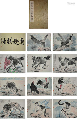 ALBUM OF ANIMALS PAINTING PAPER HAND SCROLL XU BEIHONG MARK