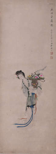 CHINESE MA GU PRESENTED LONGEVITY PAINTING G LLUO MARK