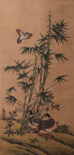 CHINESE WILD GEESE AND REEDS PAINTING JIANG TINGXI MARK