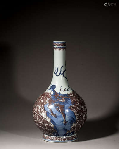 A CHINESE UNDERGLAZE-BLUE AND COPPER-RED TIANQIUPING,KANGXI ...