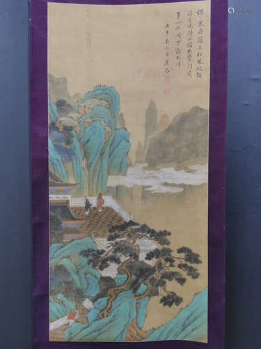 A CHINESE SILK PAINTING,PEOPLE AND LANDSCAPE,TANG DAI,QING D...