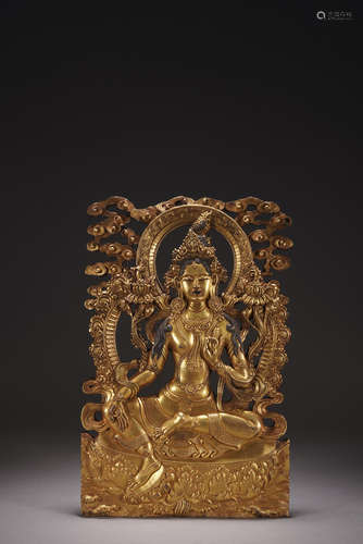 A CHINESE GILT-BRONZE BUDDHA PLATE ,QING DYNASTY