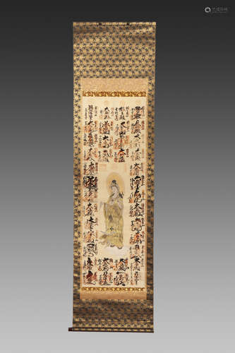 A CHINESE SILK HANGING SCROLL,QING DYNASTY