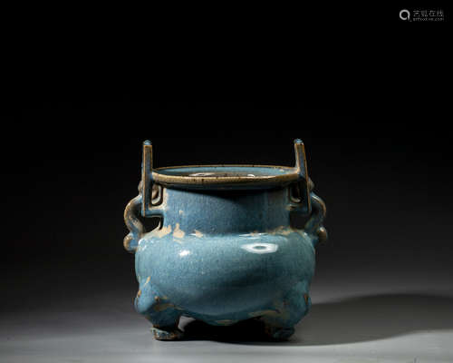 A CHINESE BLUE-GLAZED CENSER,SONG DYNASTY