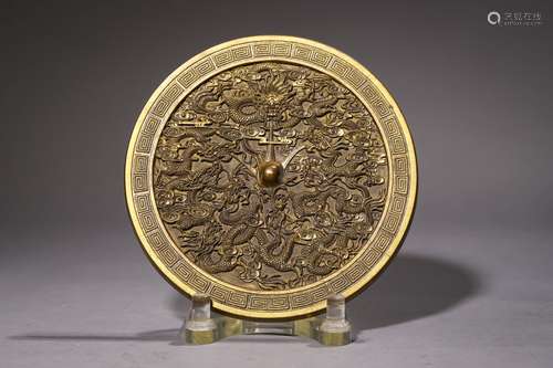 A CHINESE GILT-BRONZE DRAGON MIRROR,QING DYNASTY