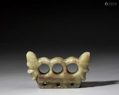 A CHINESE JADE PEN HOLDER, HAN DYNASTY