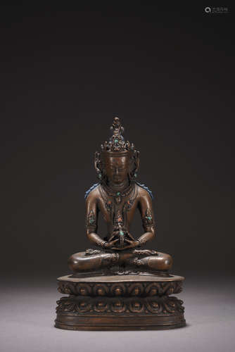 A CHINESE BRONZE FIGURE OF AMITAYUS,QING DYNASTY