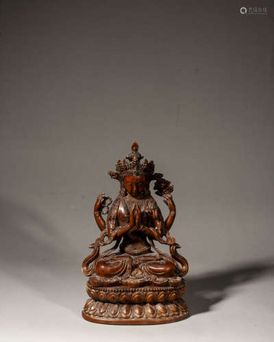 A CHINESE CARVED BOXWOOD FIGURE OF BUDDHA,EARLY QING DYNASTY