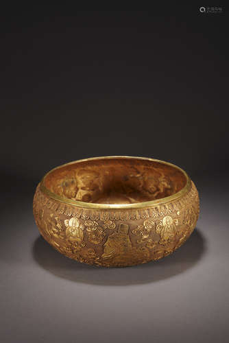 A CHINESE GILT-BRONZE ALMS BOWL,QING DYNASTY