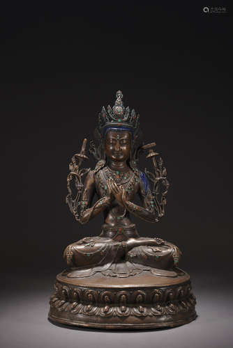 A CHINESE BRONZE FIGURE OF TARA,QING DYNASTY