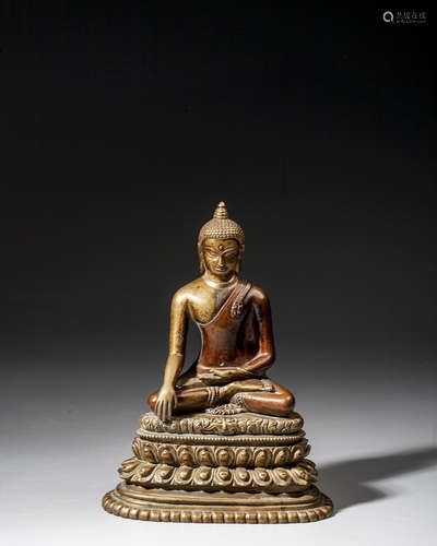 A CHINESE GILT-BRONZE FIGURE OF SAKYAMUNI,QING DYNASTY