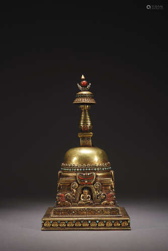 A CHINESE GILT-BRONZE STUPA,QING DYNASTY