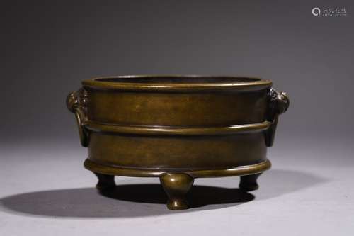 A CHINESE BRONZE TRIPOD CENSER,QING DYNASTY