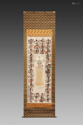 A CHINESE SILK HANGING SCROLL,QING DYNASTY