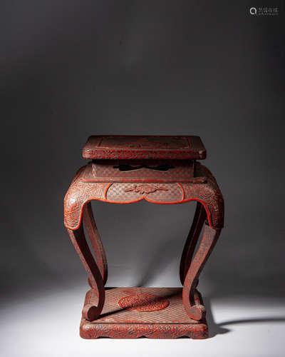 A CHINESE CARVED CINNABAR LACQUER STOOL,QING DYNASTY