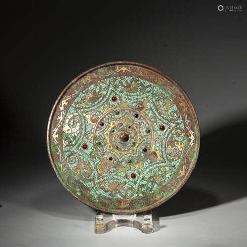 A CHINESE  GOLD AND SILVER-INLAID MIRROR, WARRING STATES PER...