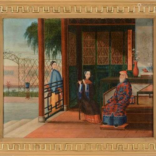 ÉCOLE CHINOISE, HUILE SUR TOILE, CIRCA 1820Un mandarin âgé p...