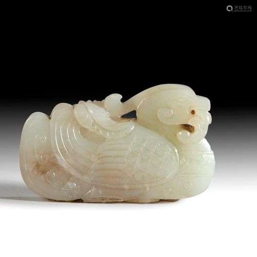 CANARD MANDARIN ARCHATIQUE EN JADE CELADON CHINOIS, DYNASTIE...