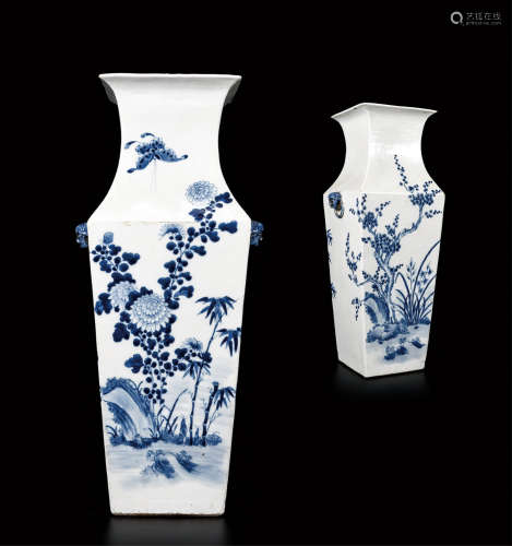 青花花卉铺首四方瓶  早期购于英国拍卖公司