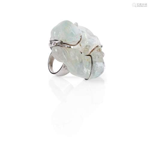 A CARVED FLUORITE DRESS RING