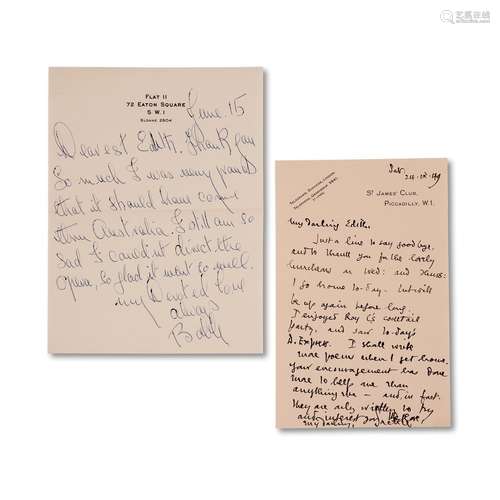 ROBERT HELPMANN / SACHEVERELL SITWELL: TWO AUTOGRAPH LETTERS...