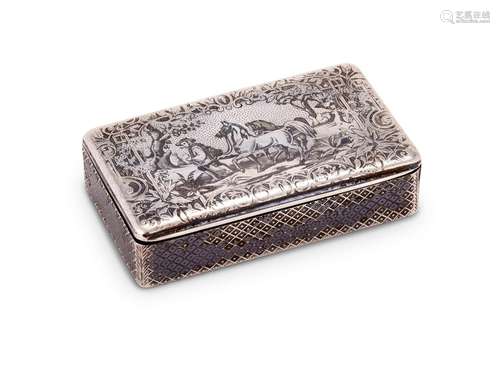 A FRENCH SILVER AND NIELLO RECTANGULAR SNUFF BOX, 1840-1879