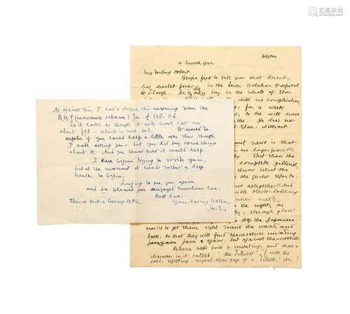 SACHEVERELL SITWELL. (1897-1988). TWO AUTOGRAPH LETTERS TO O...