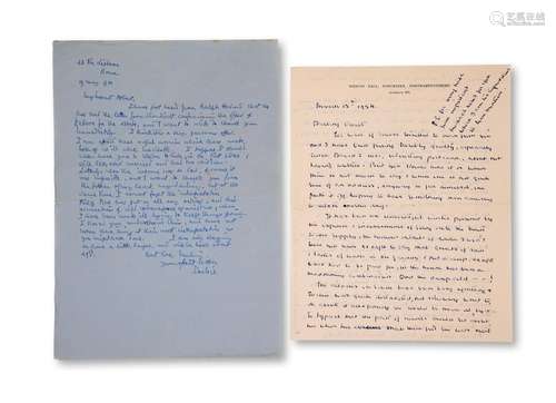 TWO AUTOGRAPH LETTERS TO OSBERT SITWELL FROM SACHEVERELL SIT...