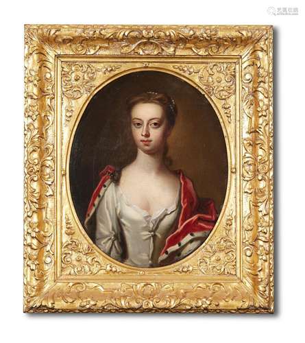 FOLLOWER OF GODFREY KNELLER, PORTRAIT OF A LADY IN A SILK DR...