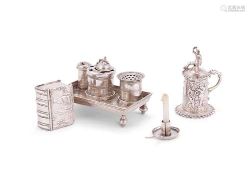 FOUR CONTINENTAL SILVER MINIATURES OR TOYS, VARIOUS DATES 18...