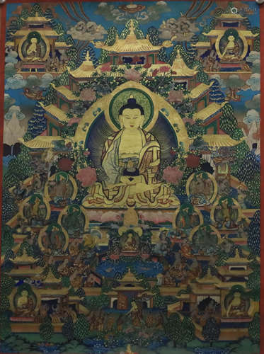 A very rare Thangka Depicting Shakyamuni