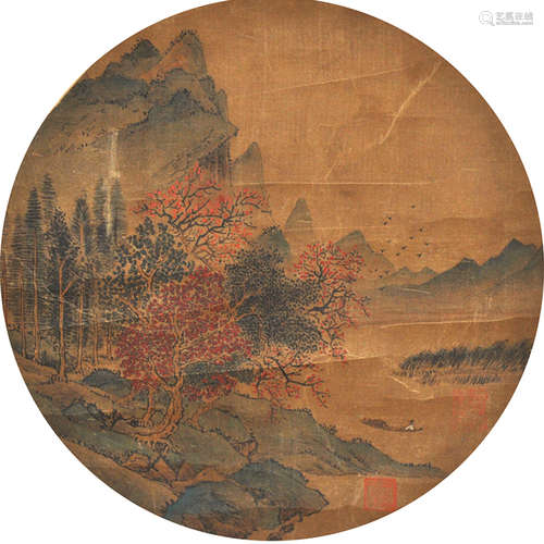 Anonymous, Chinese Landscape Round Painting on Silk