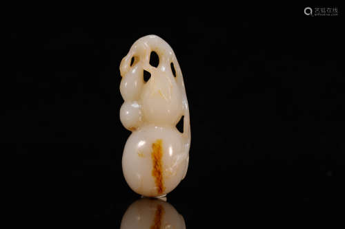 A Superb Hetian White Jade-carved Gourd Pendant