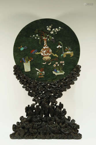 Gems inlaid Jasper Tabble Screen