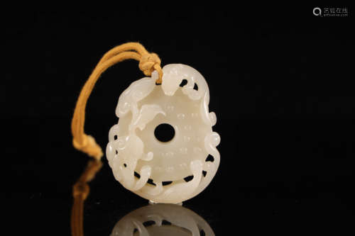 A Rare White Jade 'Chi-dragon' Plaque