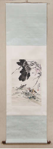 Wang Xuetao, Chinese Lotus and Mandarin Ducks Painting Paper...