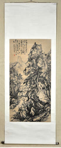 Shi Tao, Chinese Landscape Painting Paper Scroll