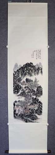 Huang Binhong, Chinese Landscape Paper Painting Scroll