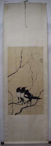 Xu Beihong, Chinese Magpie Paper Painting Scroll