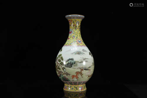 A Famille Rose Deer Vase